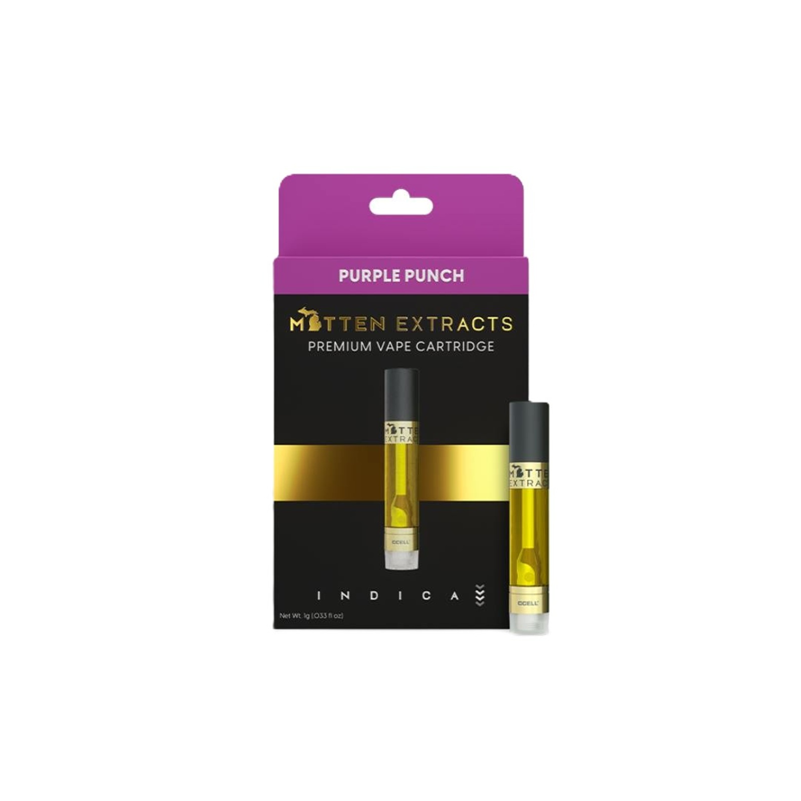 Photograph of product: MITTEN EXTRACTS | PURPLE PUNCH | Oui'd | 510 CARTRIDGE | 1G | REC