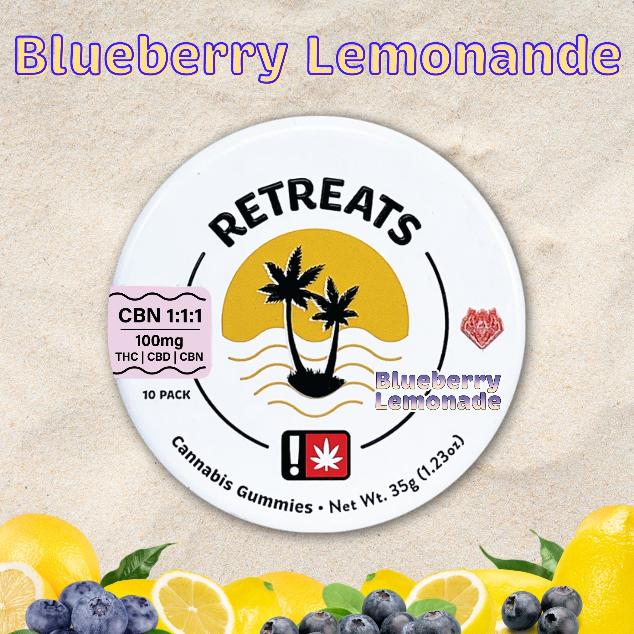 Photograph of product: Retreats | Gummies 10pc |  1:1:1 TH-oui:CBD: CBN | Blueberry Lemonade