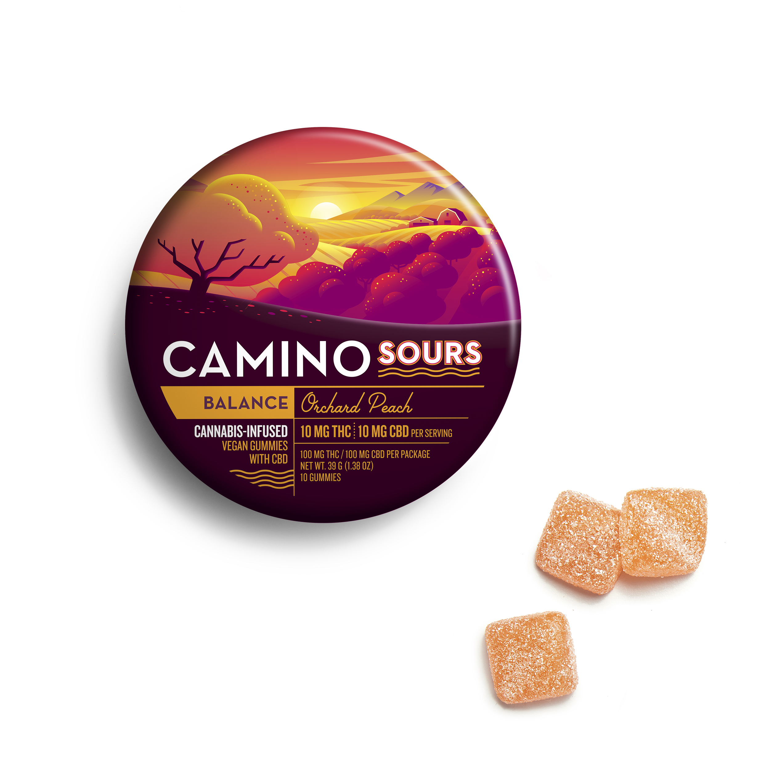 Photograph of Product: Camino Sours 'Balance' Orchard Peach Gummies [10pk] (100mg CBD : 100mg THC)