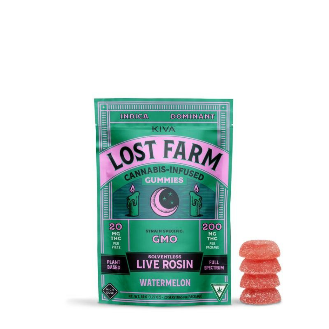 Photograph of product: Lost Farm | Watermelon x Garlic Mintz Live Rosin Gummies | 10x20mg | 200mg