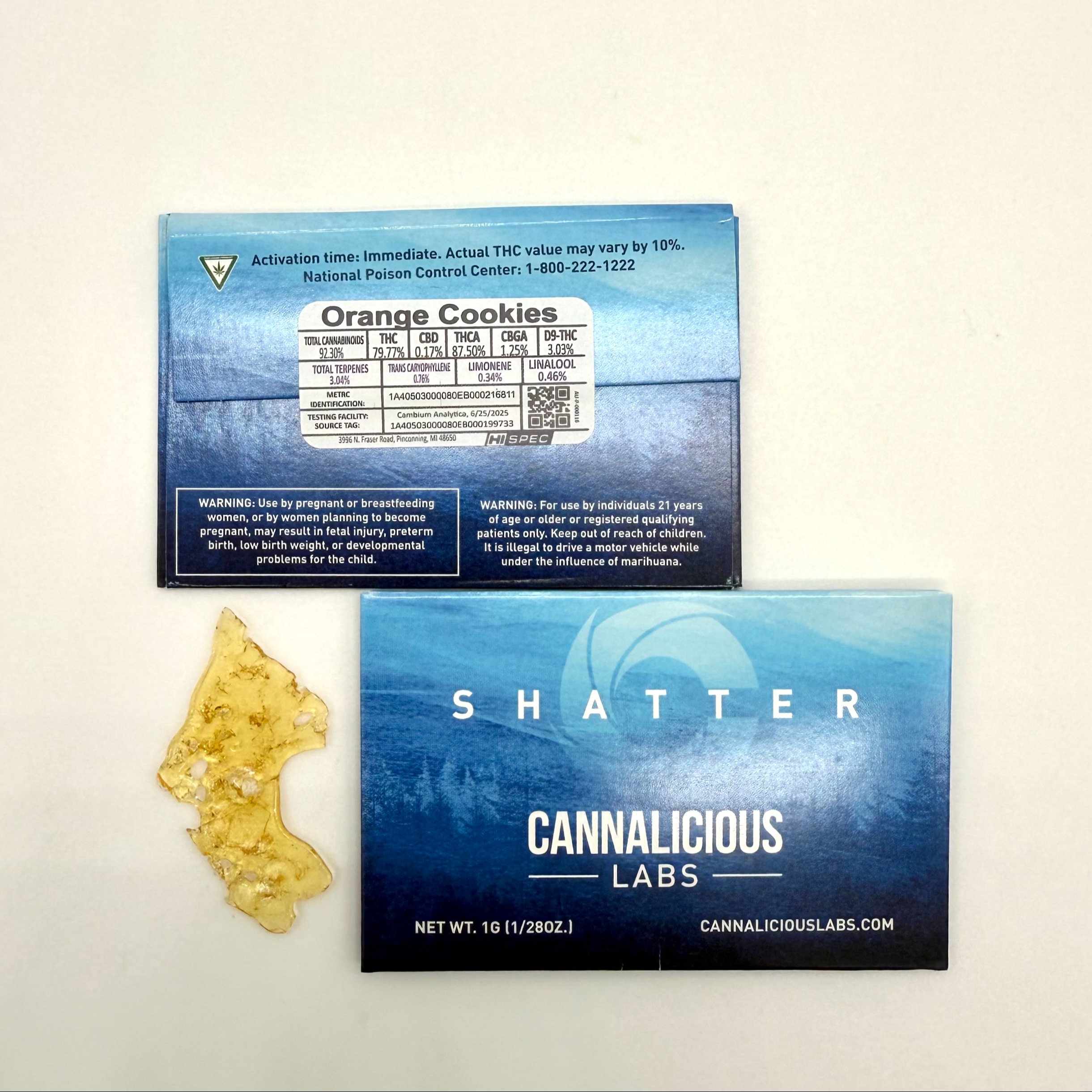 Photograph of product: Cannalicious - 1g Shatter - Orange Cookies