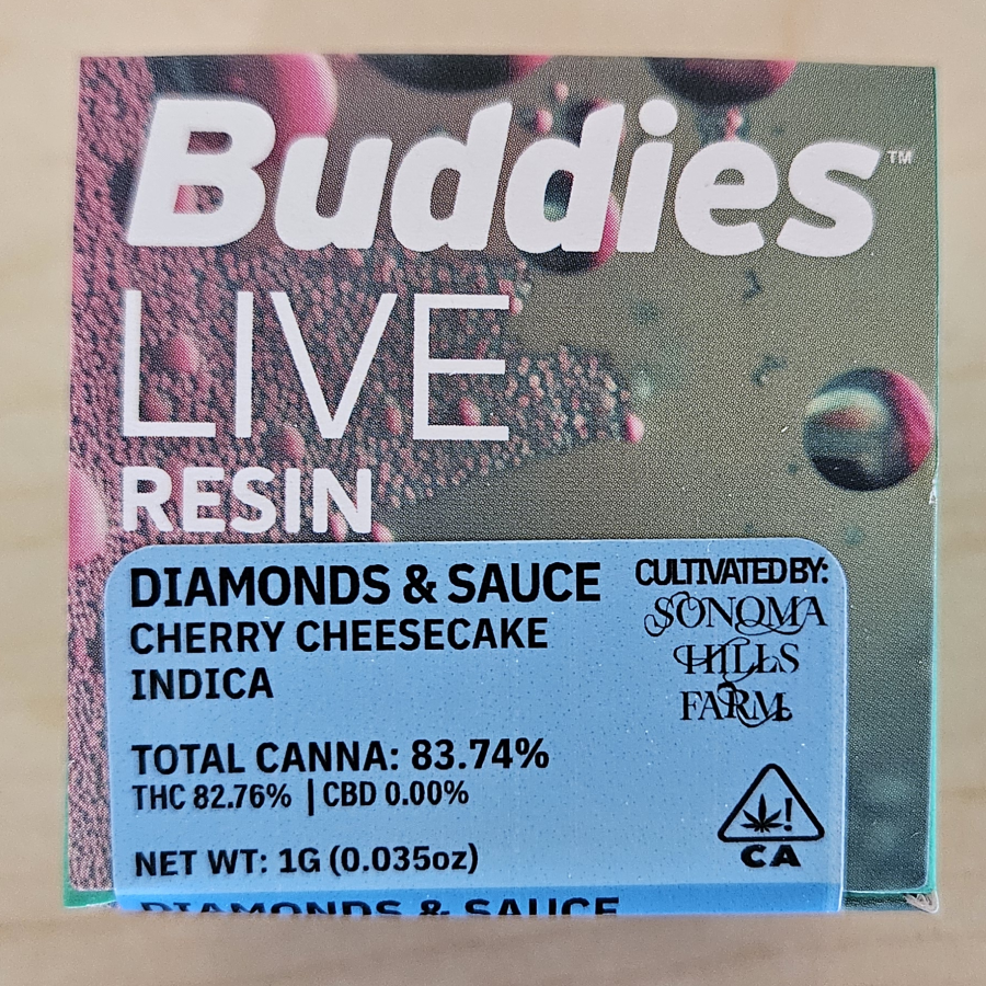 Photograph of product: Buddies Cherry Cheesecake Oui'd Live Resin Diamonds & Sauce, 1g