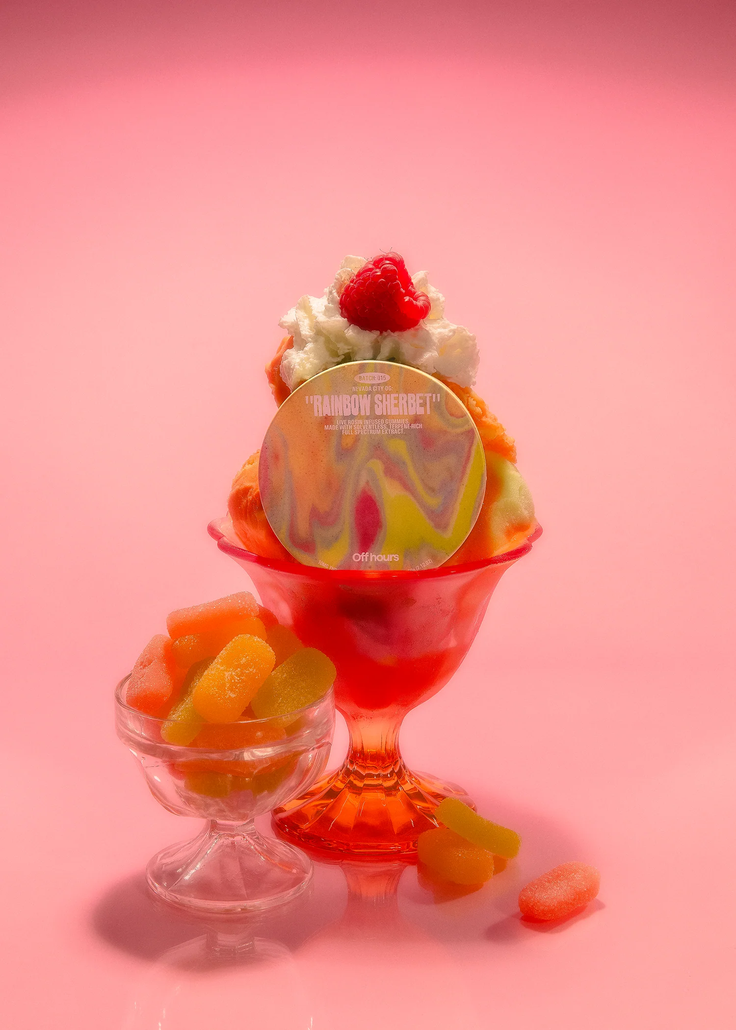 Photograph of product: Off Hours | NV City OG " Rainbow Sherbet" | 100MG Live Rosin Gummies