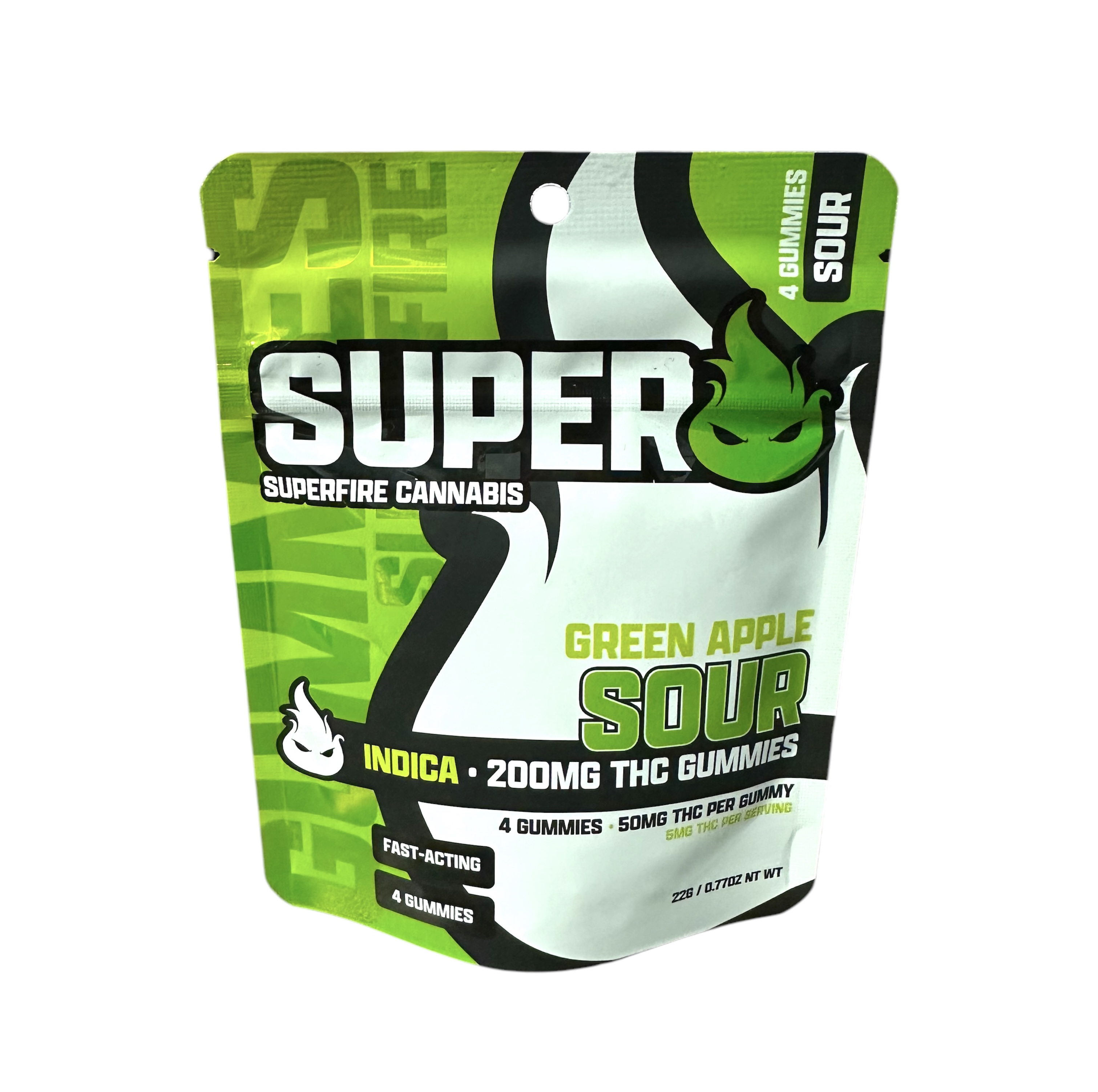 Photograph of product: Superfire Sour Green Apple Gummies 200mg Rec
