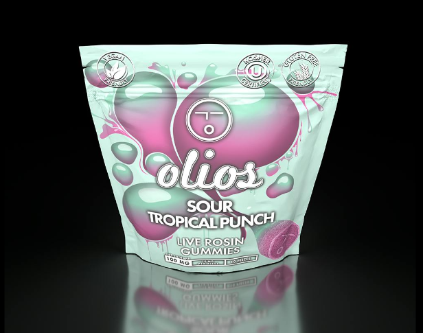 Photograph of product: Olio | Sour Tropical Fruit | Live Rosin Gummies | 100MG