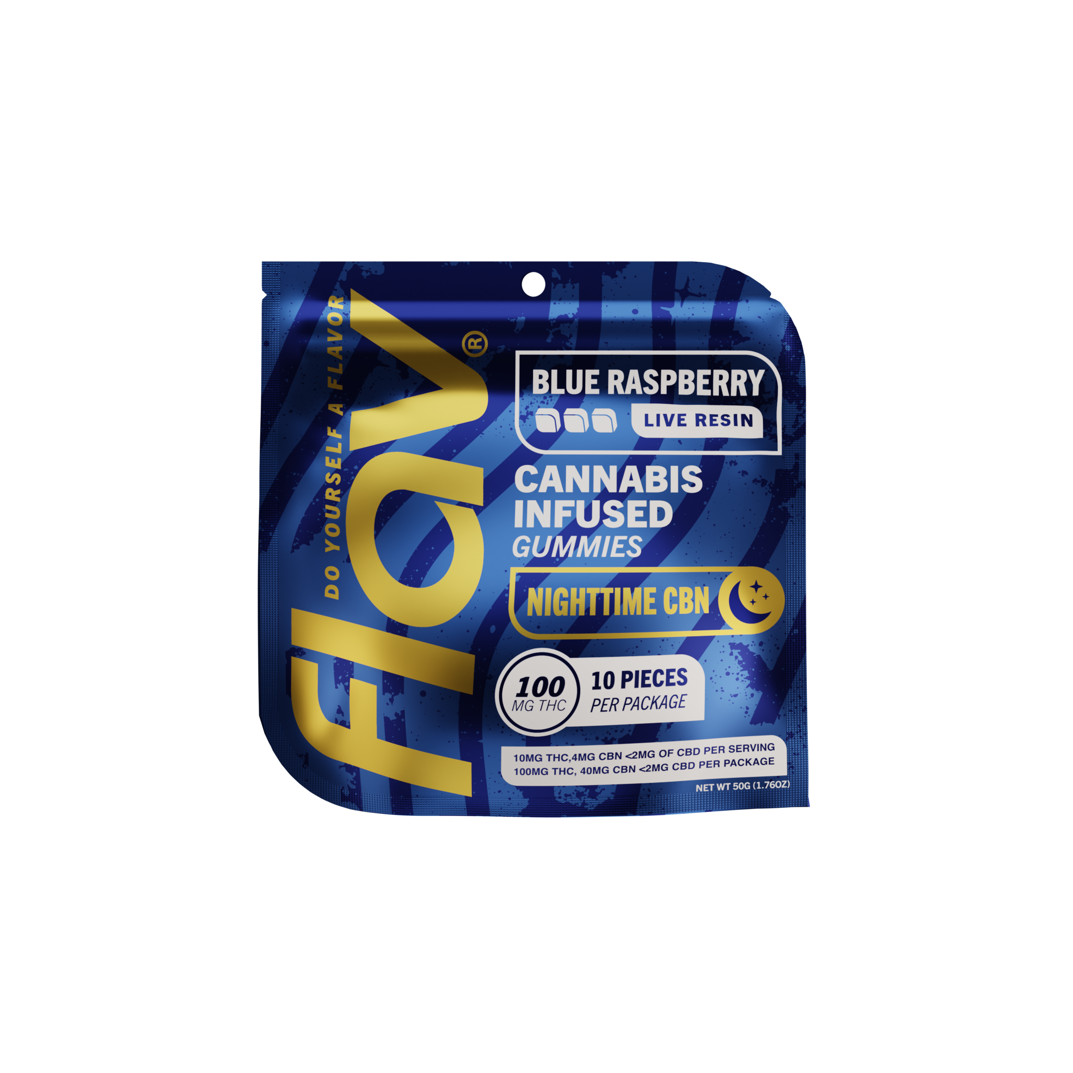 Photograph of product: FLAV | BLUE RASPBERRY |  NIGHTTIME CBN LIVE RESIN GUMMIES | 100MG