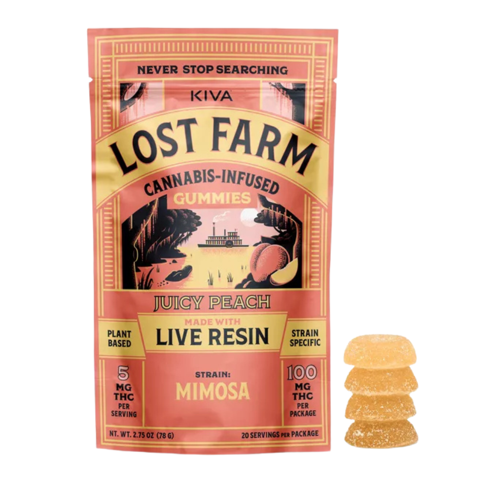 Photograph of product: Lost Farm | Juicy Peach x Mimosa Live Resin | Gummies | 10pk | 100mg