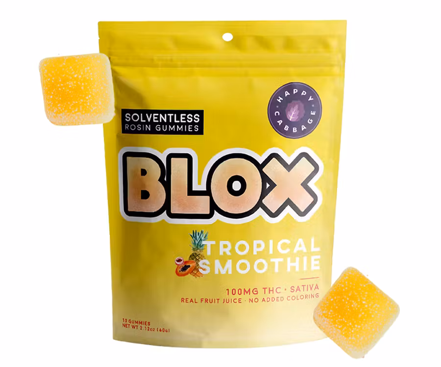 Photograph of product: Happy Cabbage | Blox - Tropical Smoothie (Oui'd) Rosin Gummies 10pk, 100mg