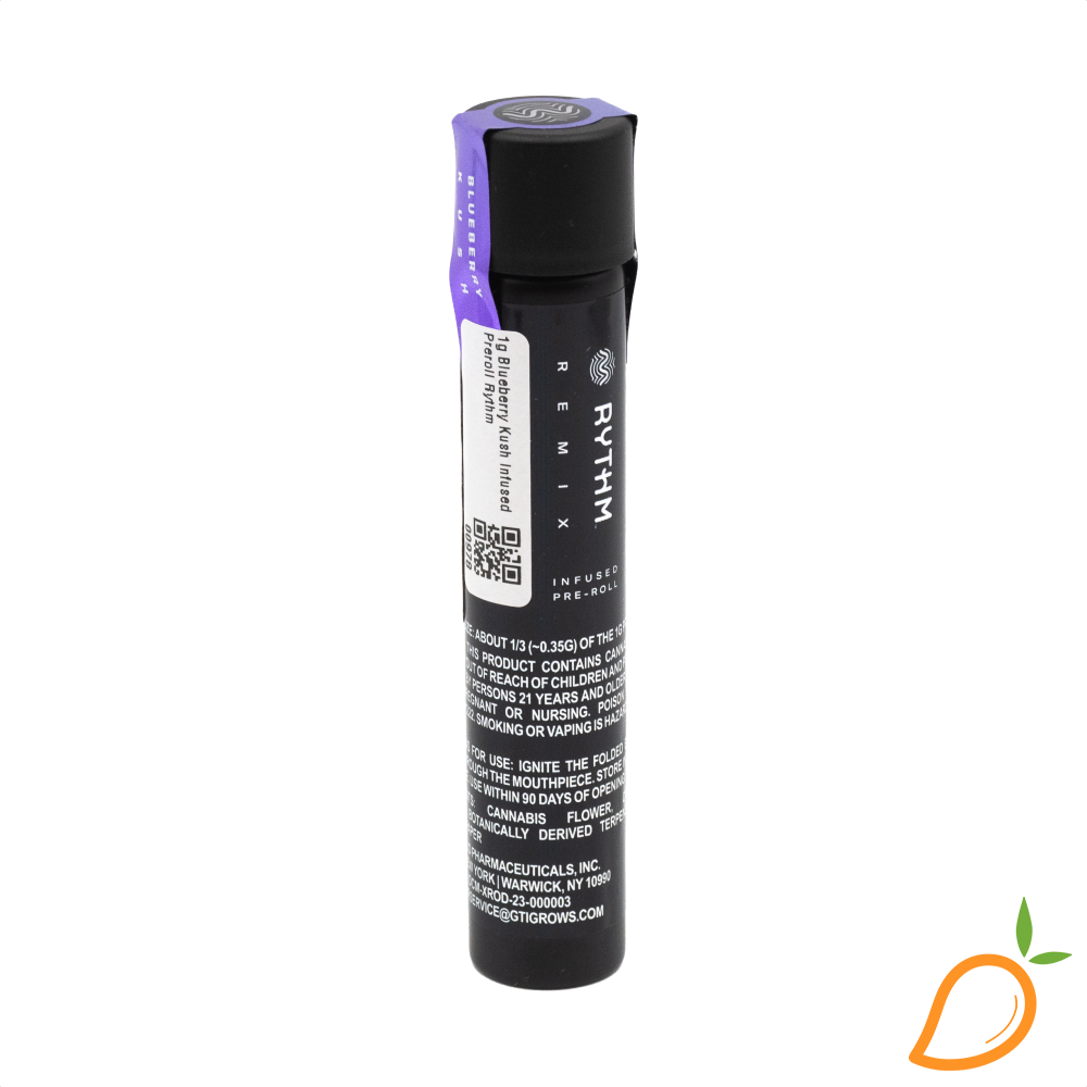 Photograph of product: 1g Blueberry Kush Infused Preroll Rythm