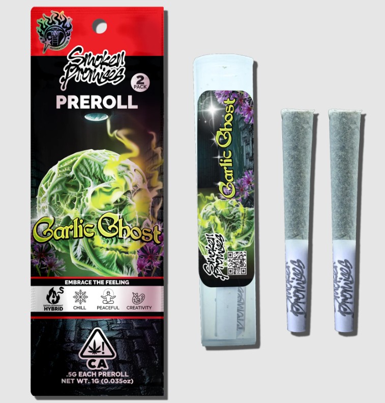Photograph of product: SMOKEN PROMISES | GARLIC GHOST (S/H) | .5G X 2PK PREROLLS