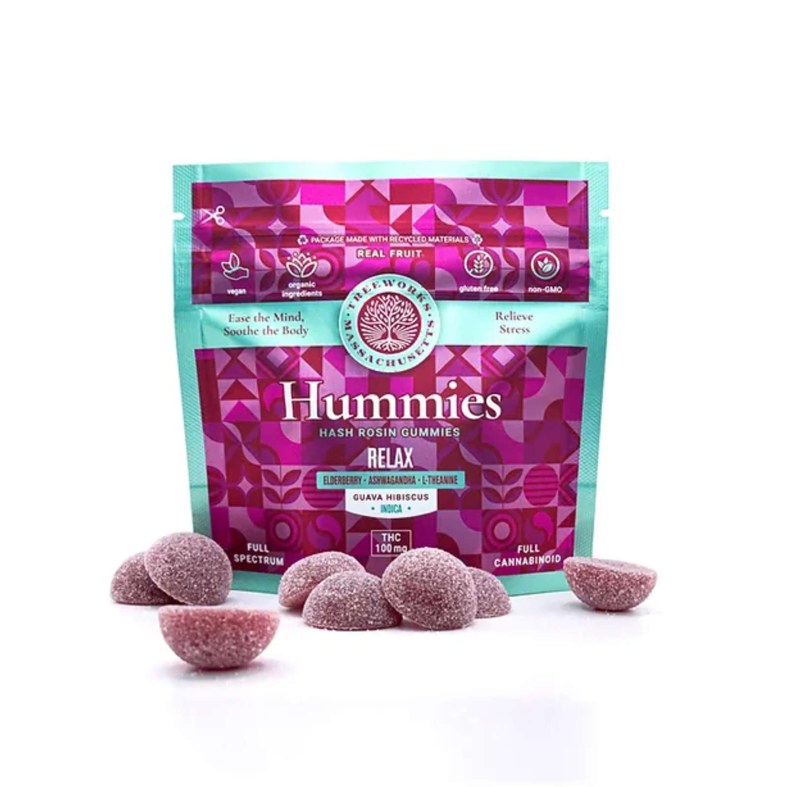Photograph of product: Guava Hibiscus *Relax* au chocolat Rosin Gummies 2:1 CBD:TH-oui