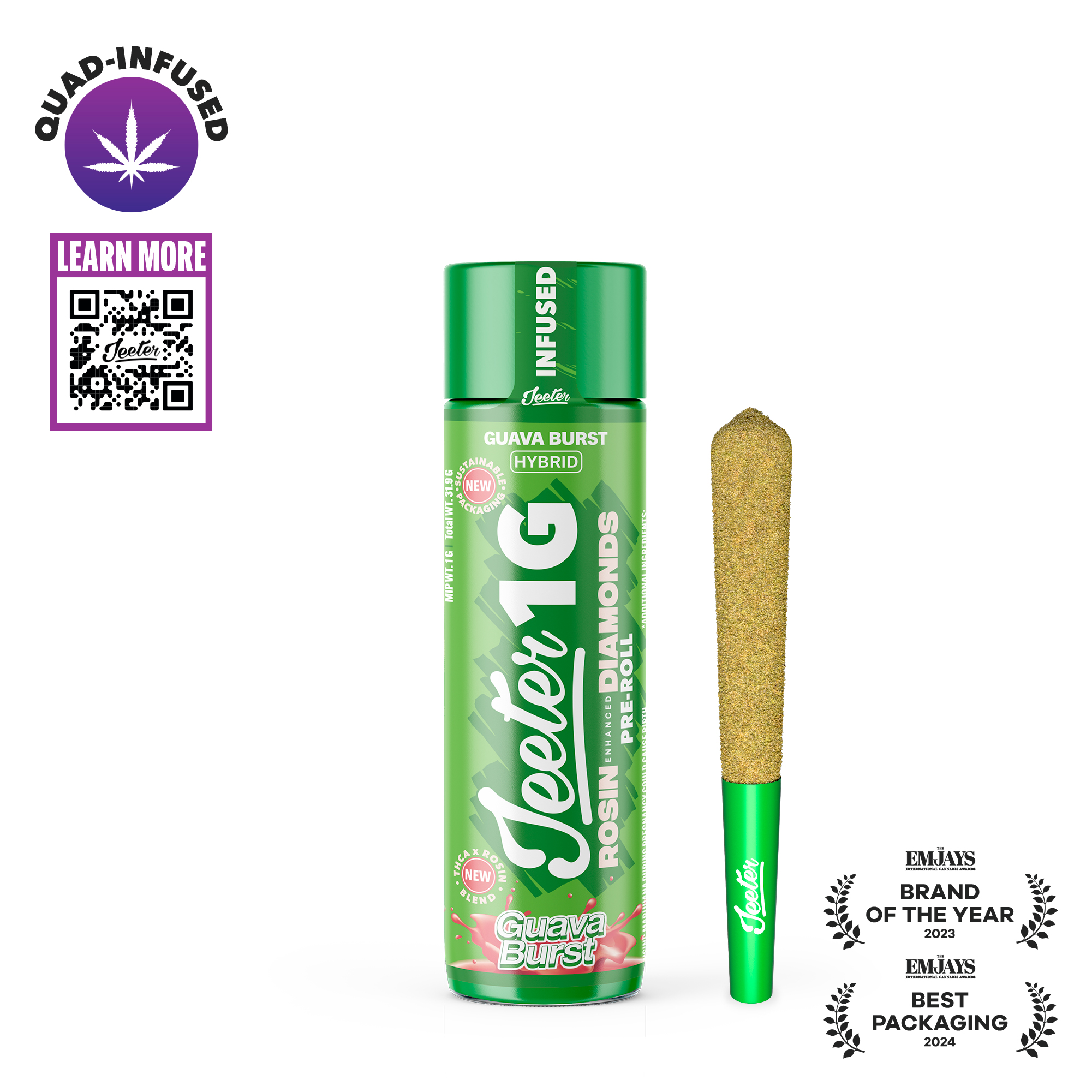 Photograph of instaPanelPhoto: Jeeter - Quad Infused Preroll - Guava Burst (H)