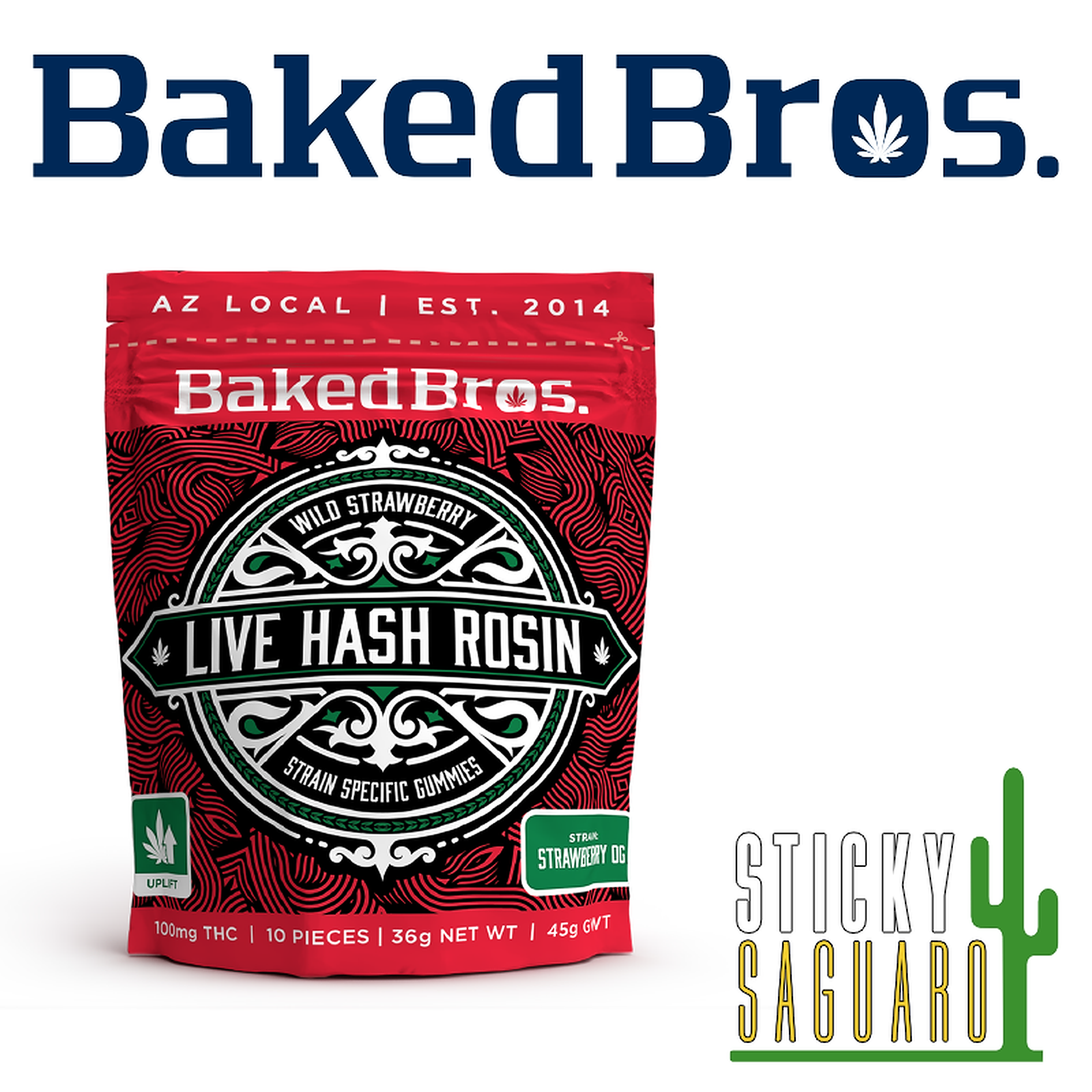 Photograph of product: Baked Bros Live au chocolat Rosin Gummy Wild Strawberry (S/H) 100mg