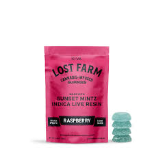 Photograph of product: Lost Farm Live Resin Gummies Raspberry Sunset Mintz 100mg