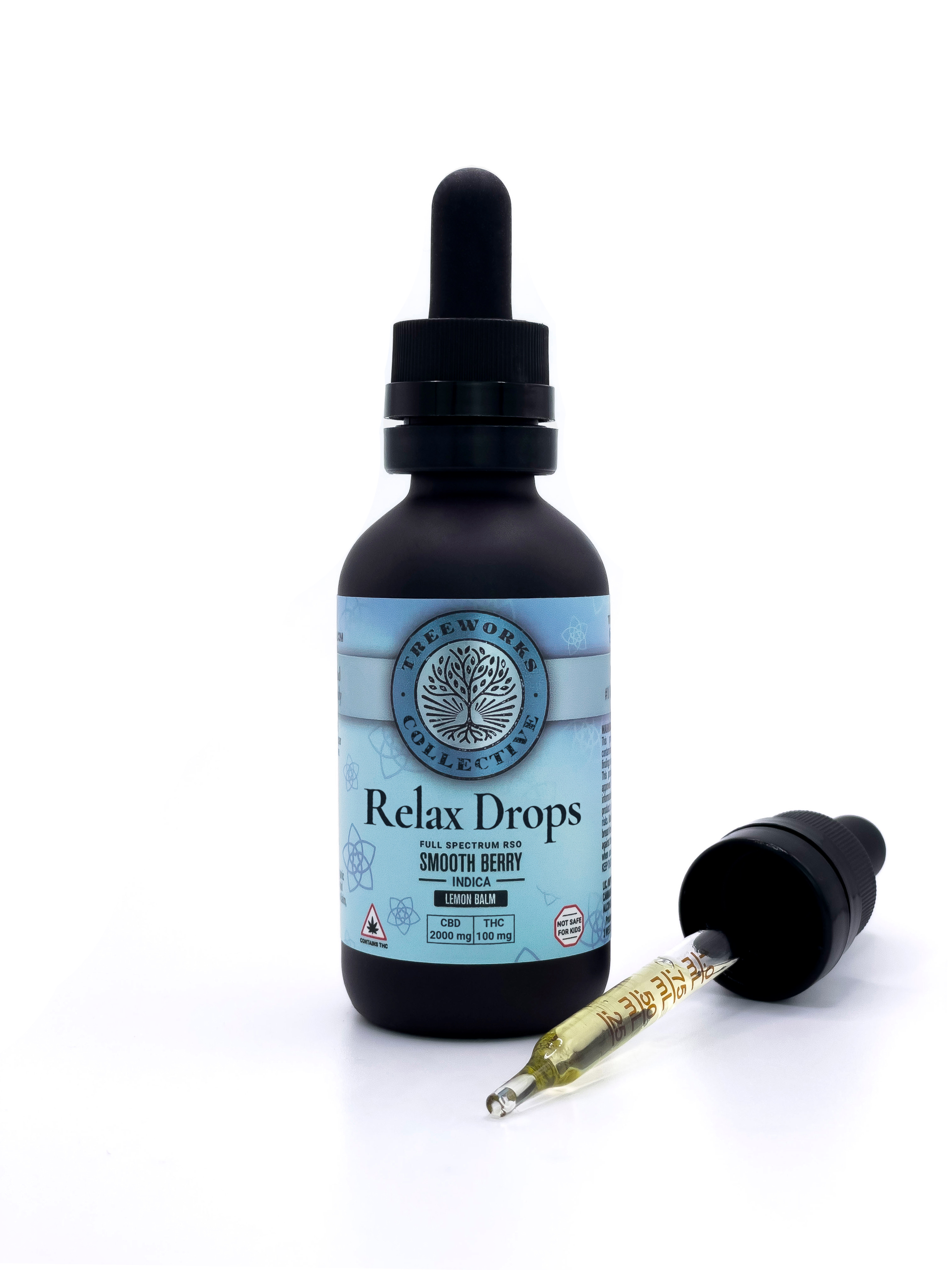 Photograph of product: Relax Drops | 20:1 CBD:TH-oui | RSO-Infused Tincture