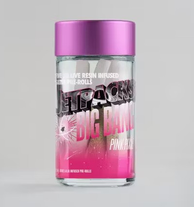 Photograph of product: Jetpacks | Pink Pixie | Oui'd | Big Bang Diamond Live Resin Pre-roll | 5 pack