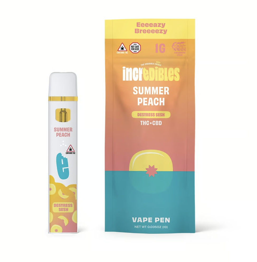Photograph of product: Incredibles l Summer Peach (Destress) 7:1 [TH-oui:CBD] Vape Pen (Disposable) l 1g