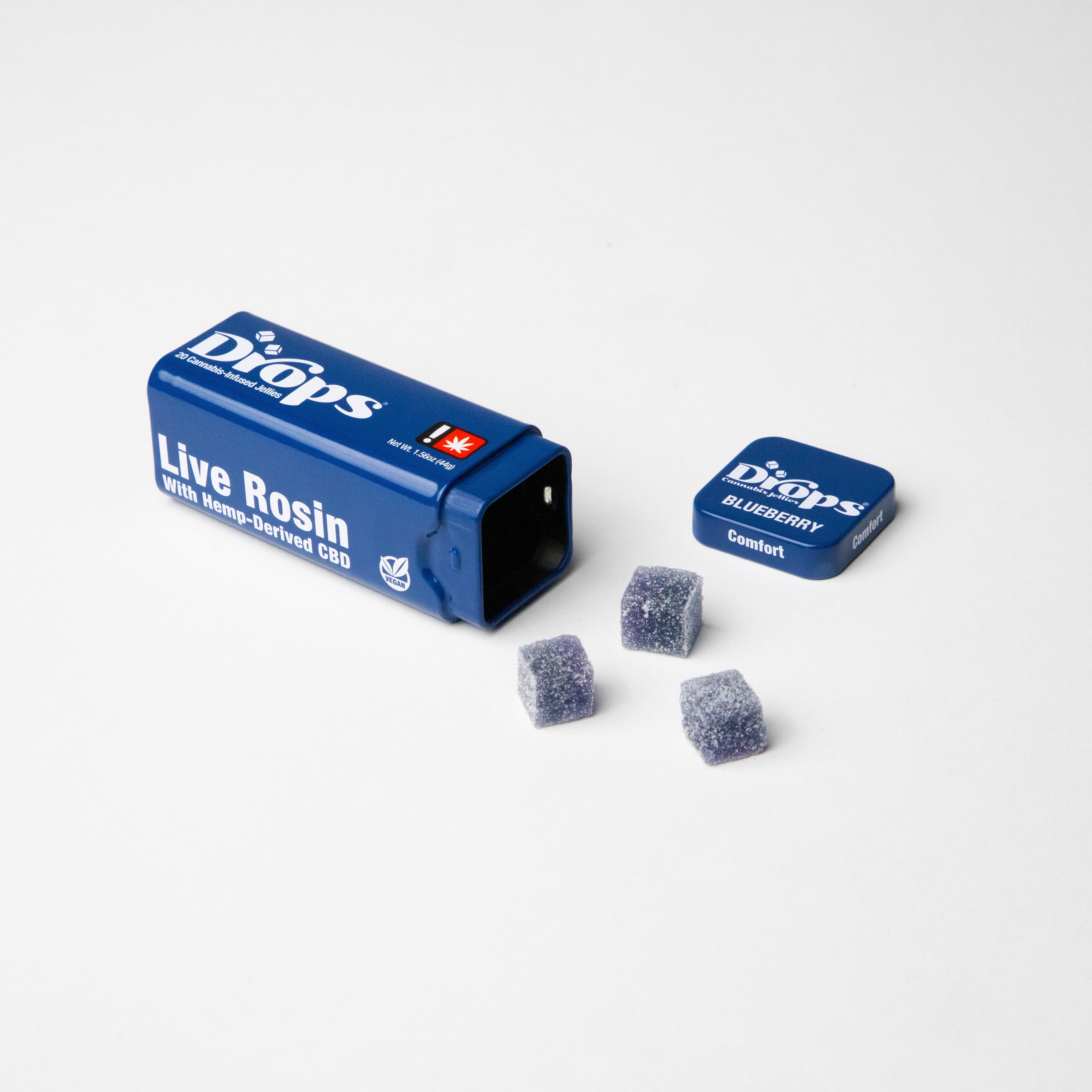 Photograph of product: Gummy - Drops 20pc - - Blueberry CBD 4:1