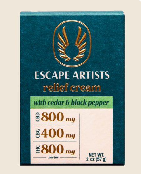 Photograph of product: Escape Artists | Relief Cream- 2:1:2 TH-oui:CBG:CBD- 2.0oz- Cedar & Black Pepper