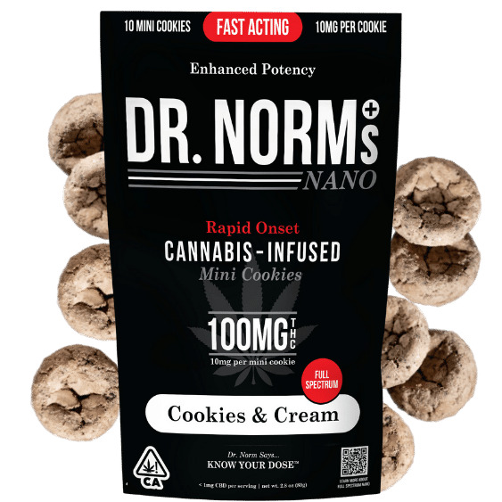 Photograph of product: DR NORM'S: COOKIES AND CREAM 10PK FAST ACTING NANO COOKIES 100MG