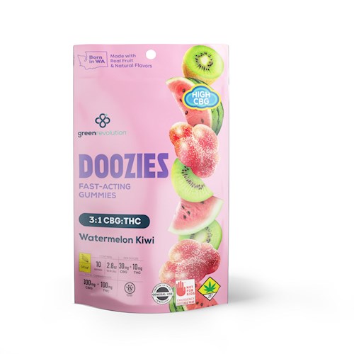 Photograph of product: Doozies | Watermelon Kiwi | Fast-Acting Gummies | 10pk | DOH | 100mg TH-oui : 300mg CBG