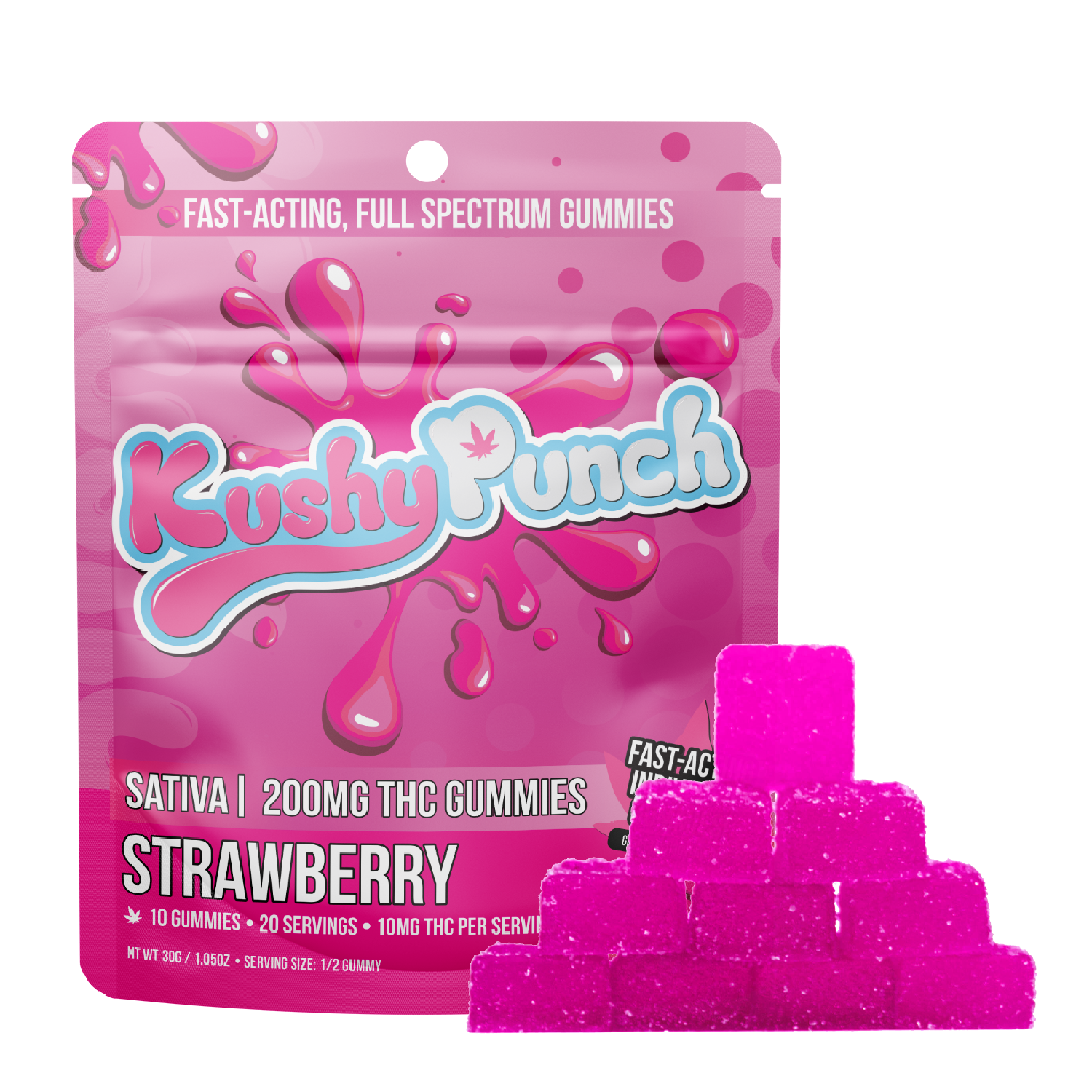 Photograph of product: Kushy Punch Oui'd Strawberry Individual Gummies 200mg Rec