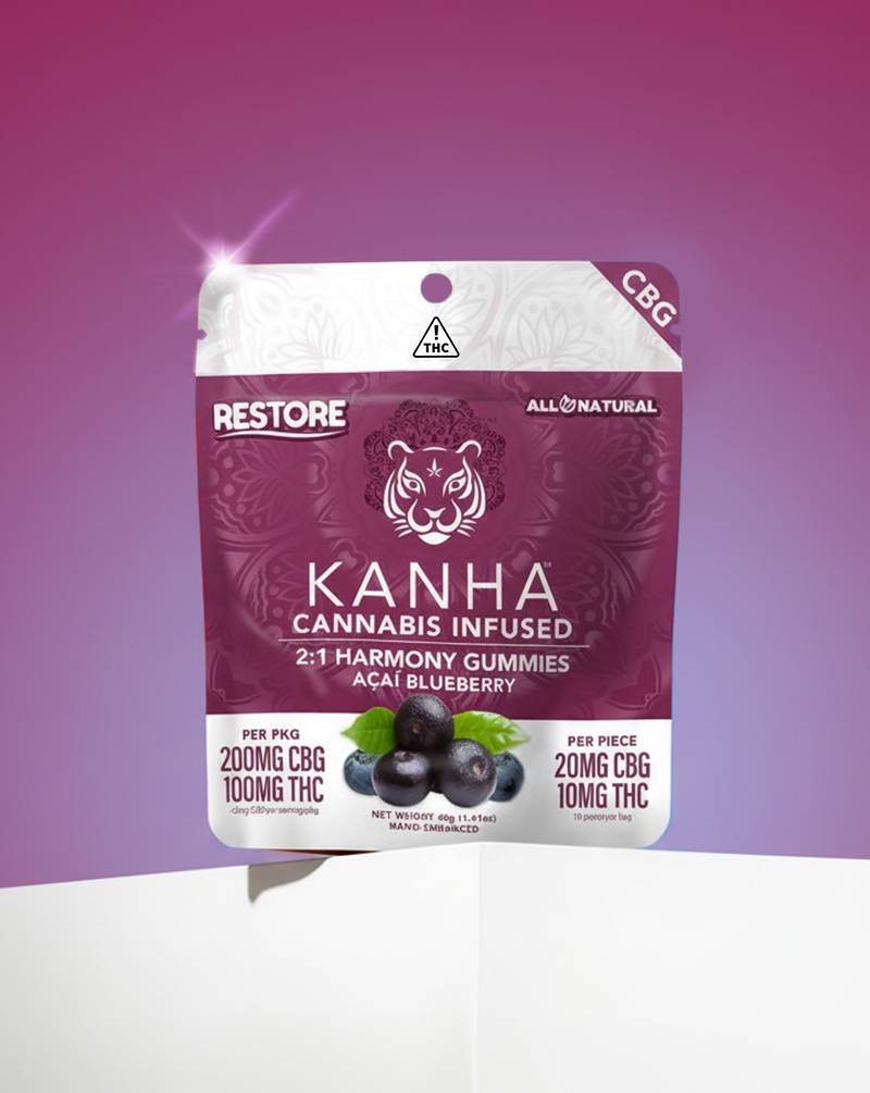 Photograph of product: Kanha | FX Gummies | Acai Blueberry |  2:1 CBG Gummies