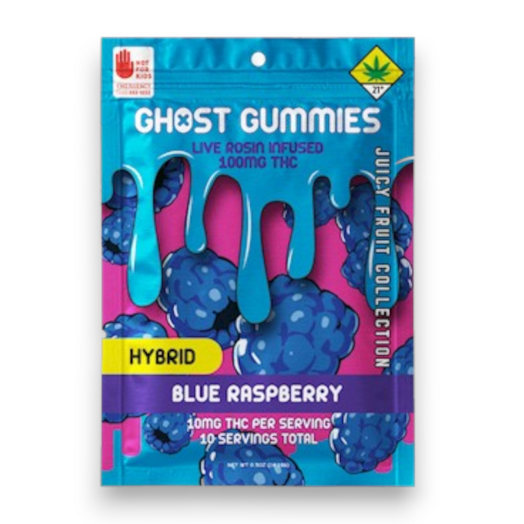 Photograph of product: Blue Raspberry 10pk/100mg Rosin Gummies (Ghost Man)