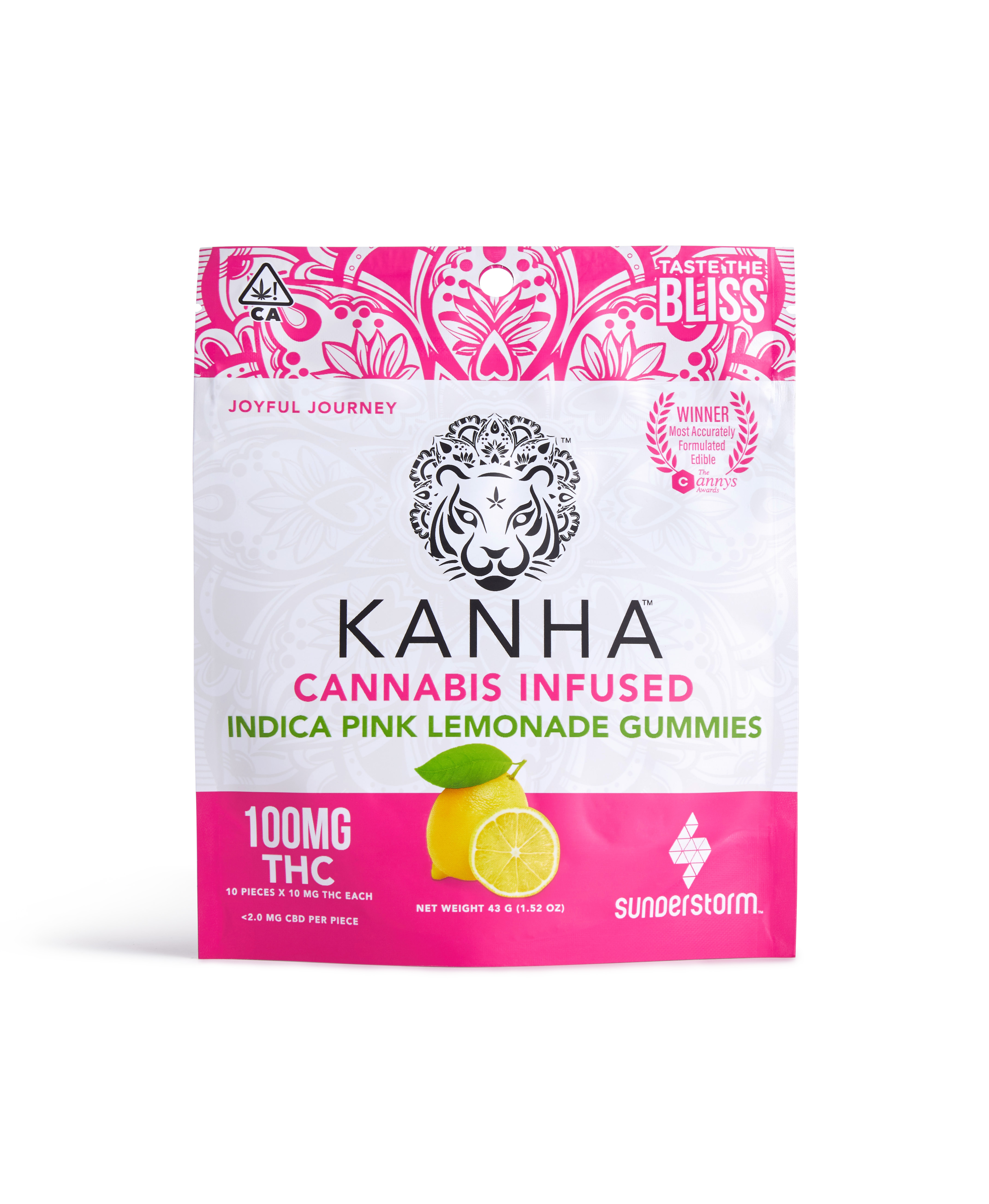 Photograph of product: Kanha - Pink Lemonade - Indica - Gummy - 10ct - 100mg