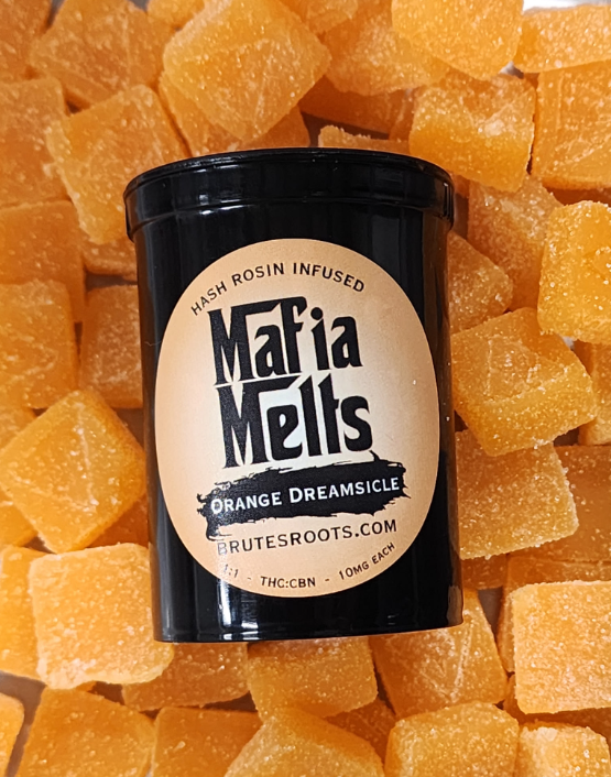 Photograph of product: Orange Dreamsicle - Live Rosin 1:1 TH-oui:CBN - 100mg - Edibles - Brute's Roots - REC