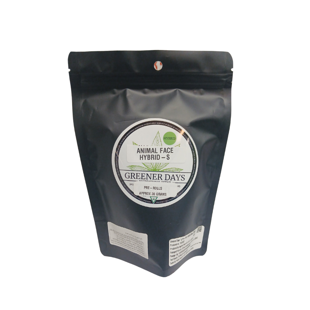 Photograph of product: Greener Days (30G) 30Pack 1g Preroll Animal Face