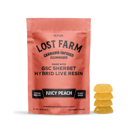 Photograph of product: Lost Farm l Juicy Peach (Girl Scout Cookies Sherbet) Live Resin Gummies l 10pk