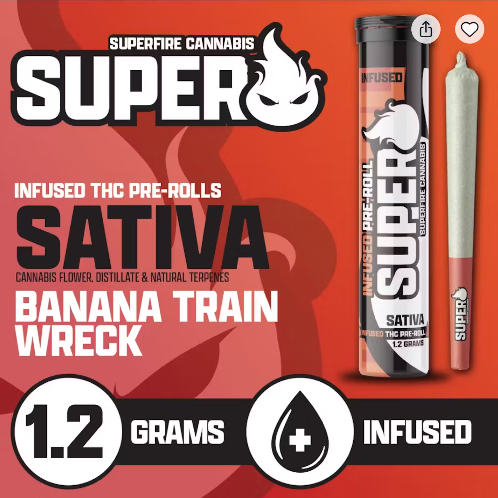 Photograph of product: SuperFire | Banana Trainwreck Infused Preroll | 1.2g