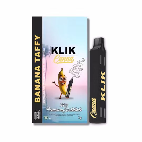 Photograph of Product: Klik | Banana Taffy | 1G Magnetic Distillate Disposable