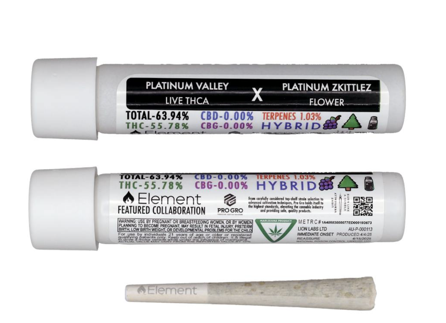 Photograph of product: Element Live TH-ouiA Joint 1g- Platinum Zkittlez x Platinum Valley