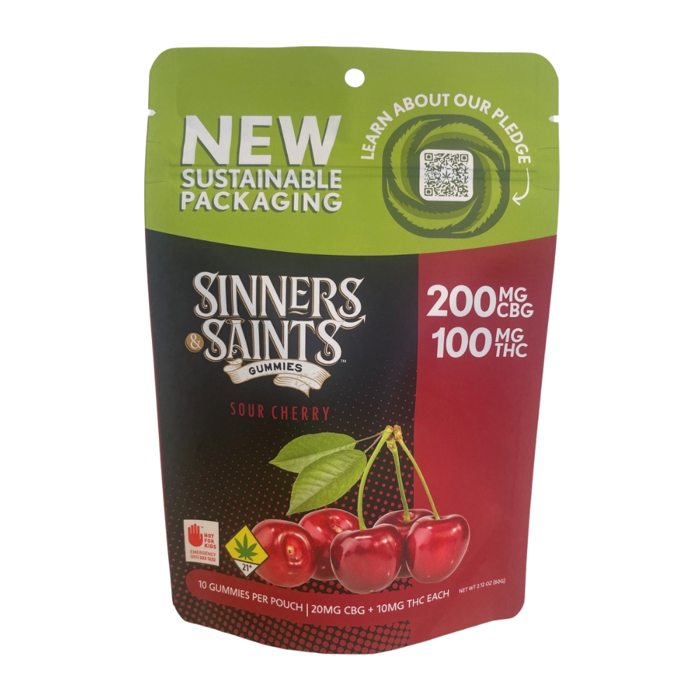 Photograph of product: Sinners & Saints | Sour Cherry Gummies | DOH | 10pk | 2:1 CBG:TH-oui 300mg