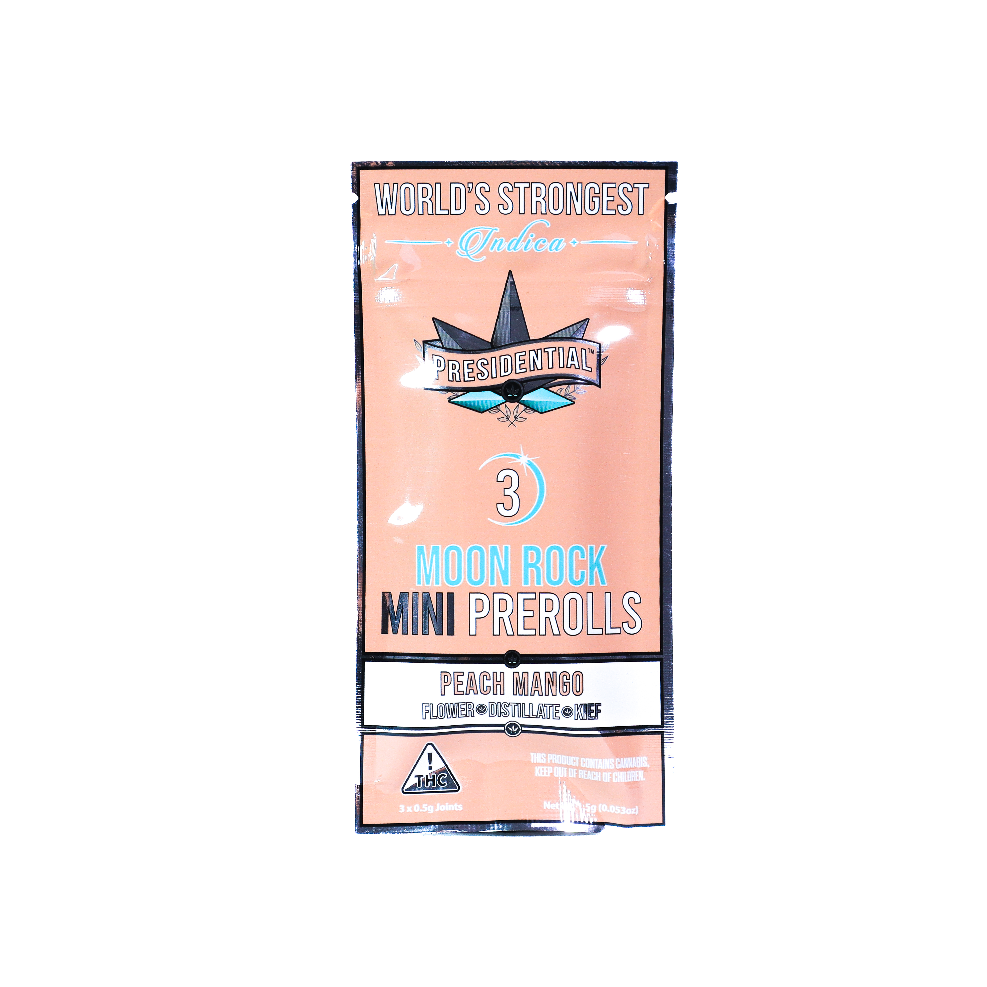 Photograph of product: Presidential Peach Mango .5g Moon Rock Mini Preroll 3pk