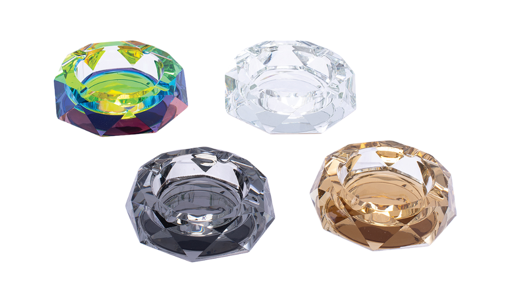 Photograph of product: Fujima Crystal Faceted Glass Ashtray | 4" | Assorted Colors