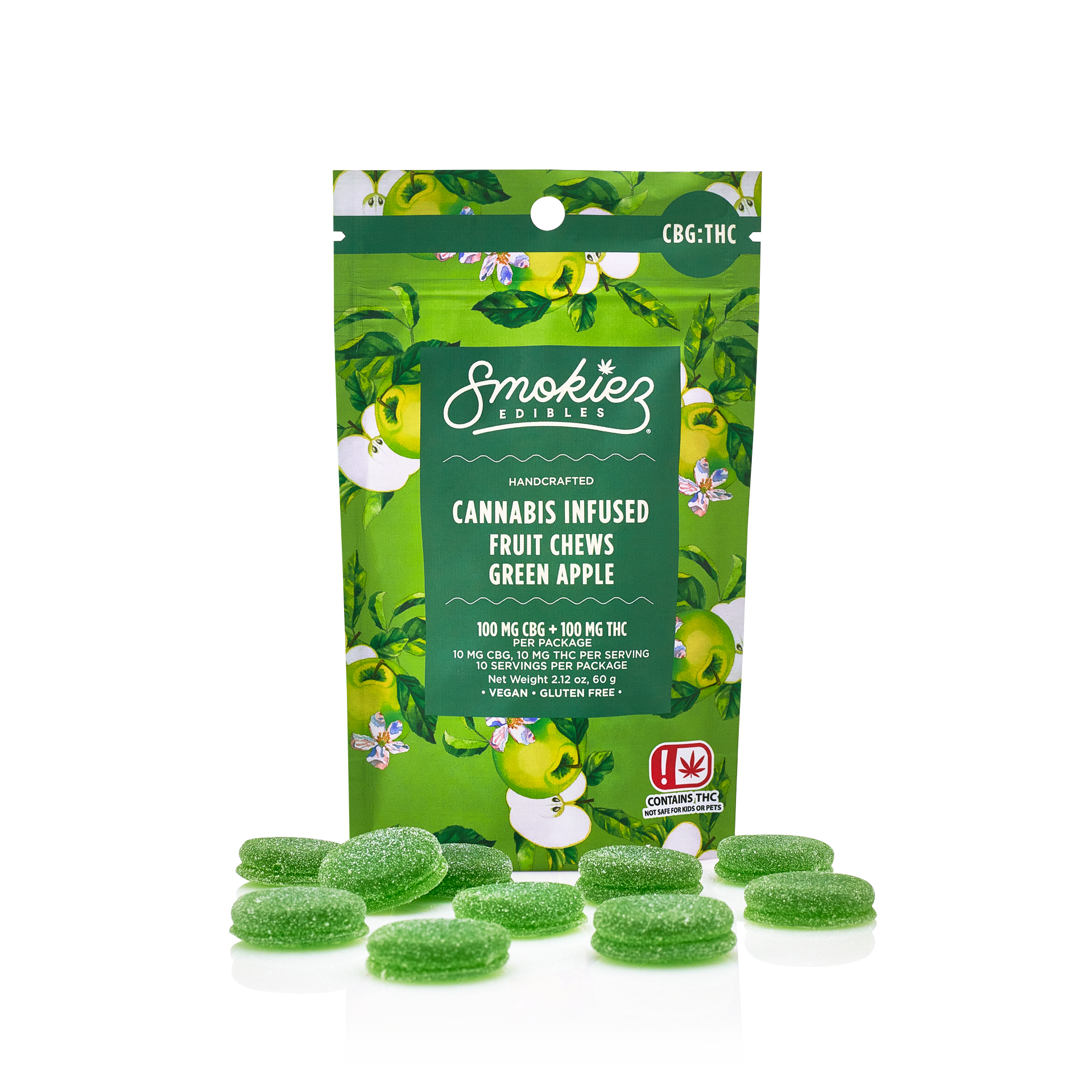 Photograph of product: Smokiez | Gummies | Sour Green Apple | 1:1 TH-oui:CBG | 100mg