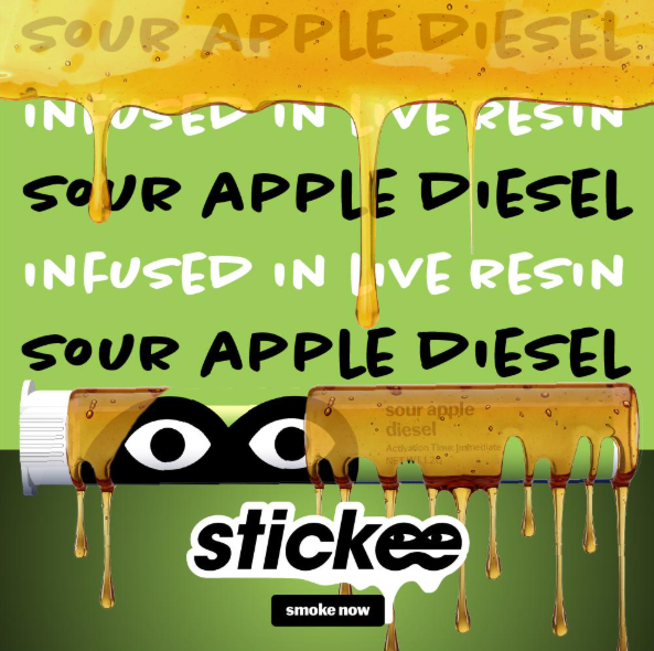 Photograph of product: Sour Apple Diesel | 1.2g | Live Resin Infused | Stickee