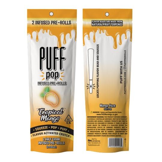 Photograph of product: D. Puff Pop 2pk x .5g Diamond Infused Pre Rolls - Tropical Mango (H) - 
