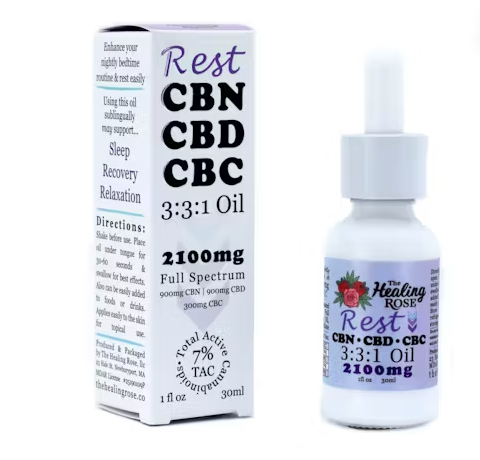Photograph of product: Healing Rose | Oil | Rest | CBN:CBD:CBC - 3:3:1 | Full Spectrum | 1 oz | 2100mg (TAX INCLUDED)