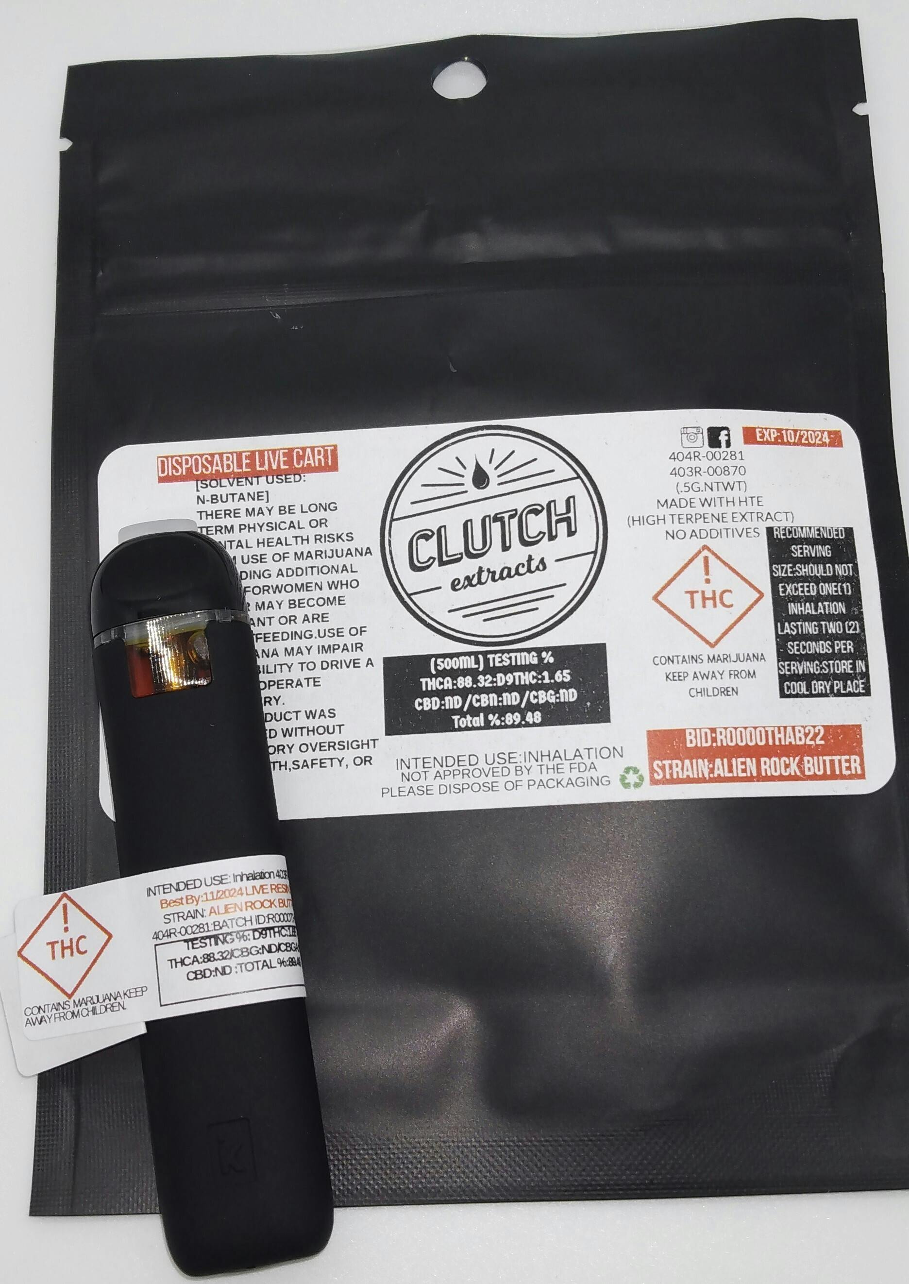 Photograph of product: Clutch I Disposable 1000mg I Alien Rock Butter