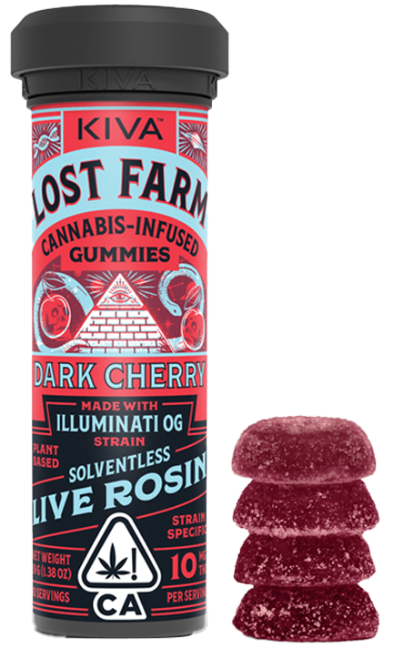 Photograph of product: Lost Farm | Dark Cherry Gummies (Illuminati OG) | 39G 10PK