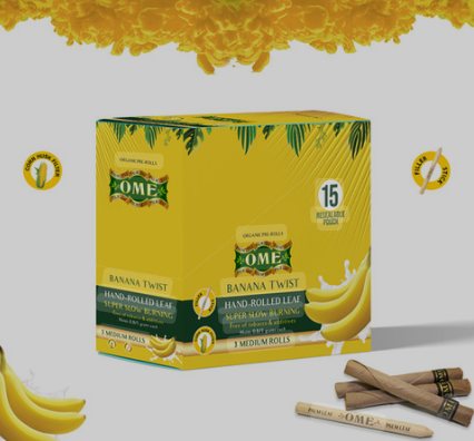 Photograph of product: OME Palm Leaf Banana Twist Pre-Rolled Wraps (3pk)