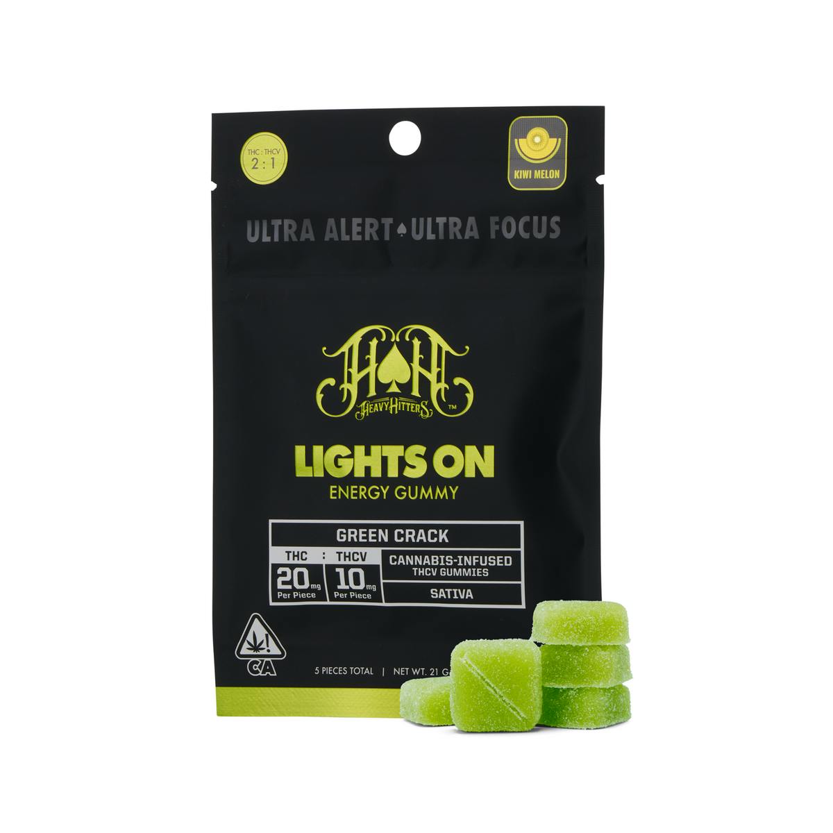 Photograph of product: Heavy Hitters - Green Crack - Gummy - 2:1 TH-oui/TH-ouiv - 10ct - 100mg