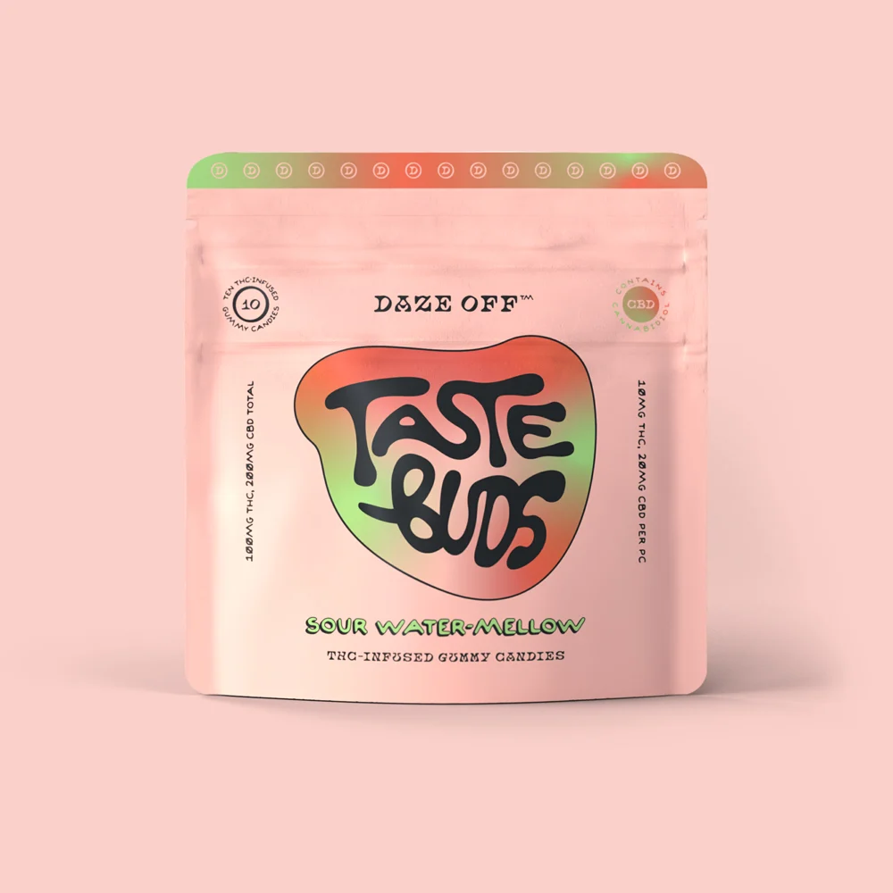Photograph of product: DAZE OFF Gummies 100mg: Sour Water-Mellow 1:2 TH-oui:CBD 10pc