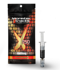Photograph of product: Monster Xtracts | RSO PM | Syringe | 14% CBN | 24% TH-oui | 1g
