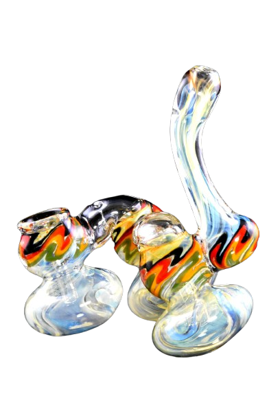 Photograph of product: CRCL | 7" Color Changing Rasta Striped Glass Triple Chamber Sherlock Bubbler (B1379)