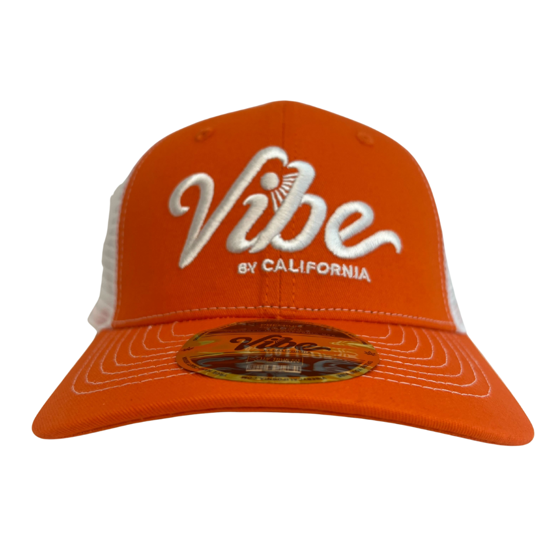 Photograph of product: ORANGE HAT & WHITE MESH W/ WHITE FRONT LOGO